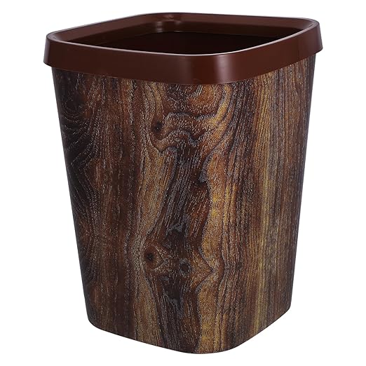 Indoor Wastebasket Imitation Wood Grain Finish Trash Can for Home Office Bathroom and Kitchen Efficient Square Garbage Bin for Compact Spaces