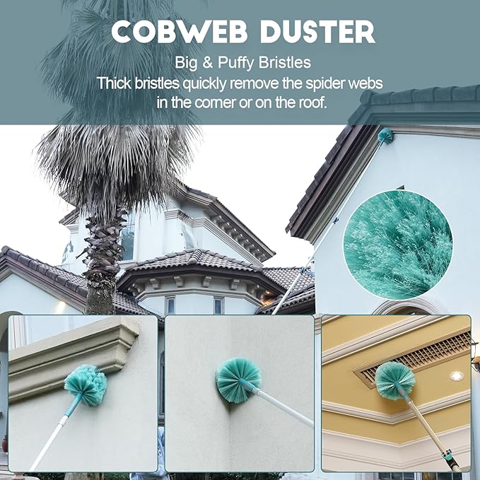 30 Foot High-Reach Duster Kit with 6-24FT Extendable Pole - High Ceiling Duster Cleaning Kit with Telescopic PoleCobweb Duster Chenille Ceiling Fan Duster Microfiber Feather Duster