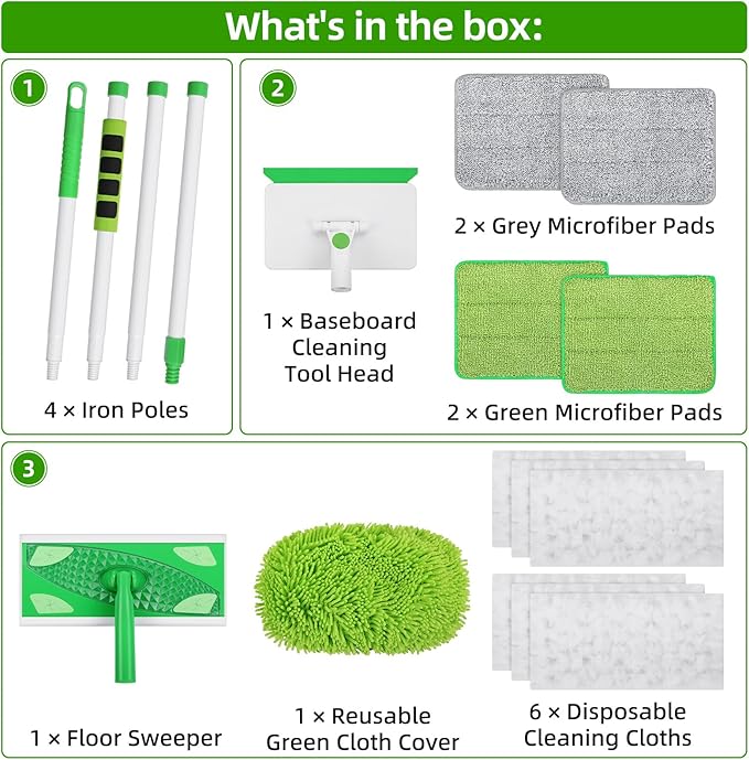 Baseboard Cleaner Tool with Handle Extendable Long Handle Baseboard Floor Cleaning Tool Duster with Reusable Pads for Floorboard