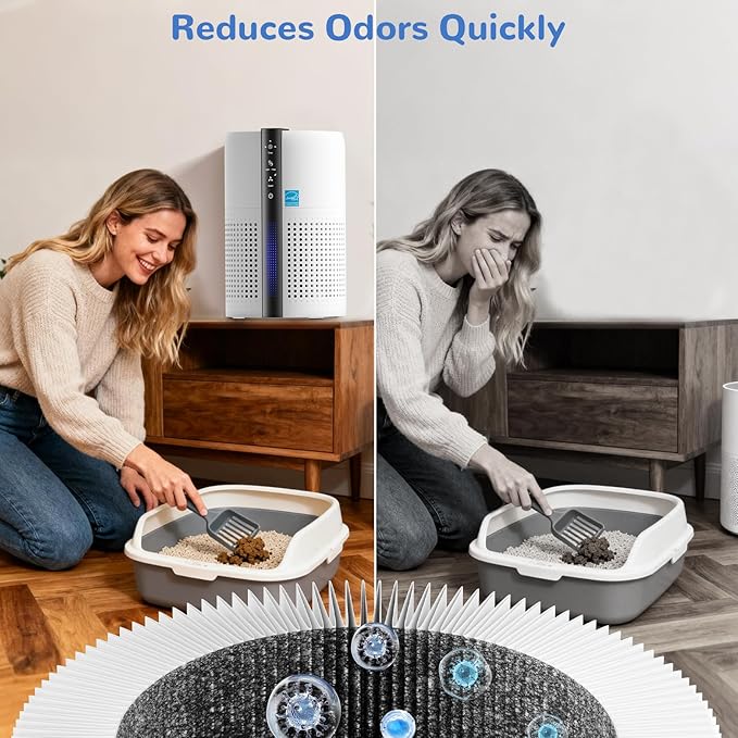 Cat Litter DeodorizerOdor Eliminator for Pet Strong Odors 99% Activated Carbon Adsorption Plug in Air fresheners for homeLitter BoxKitchen Bathroom Ion Air Purifier Quiet Portable