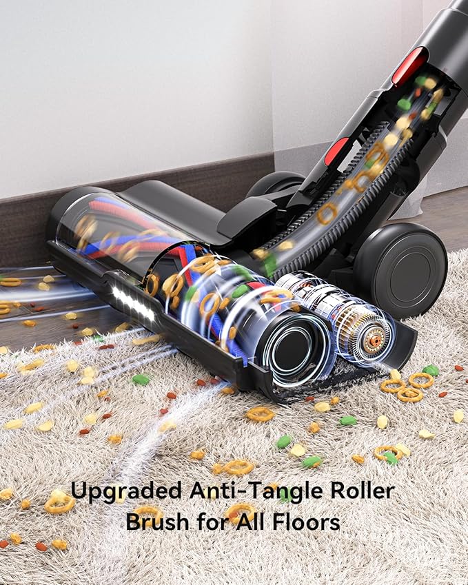 Cordless Vacuum Cleaner Upgraded 55KPA 650W 70Mins Stick Vacuum with Hurricane Mode Self-Standing Touch Screen 1.8L Dust Cup Anti-tangle Wireless Vacumm Vacuum Cleaners for Home/Pet Hair/Carpets