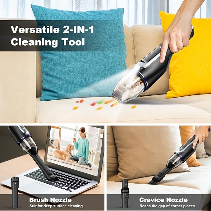 Handheld Vacuum Cordless - Car Vacuum with Brushless Motor &amp 14000Pa Powerful Suction 1.2lbs Lightweight LED Light Slim Mini Vacuum Cleaner for Car Home Office Pet