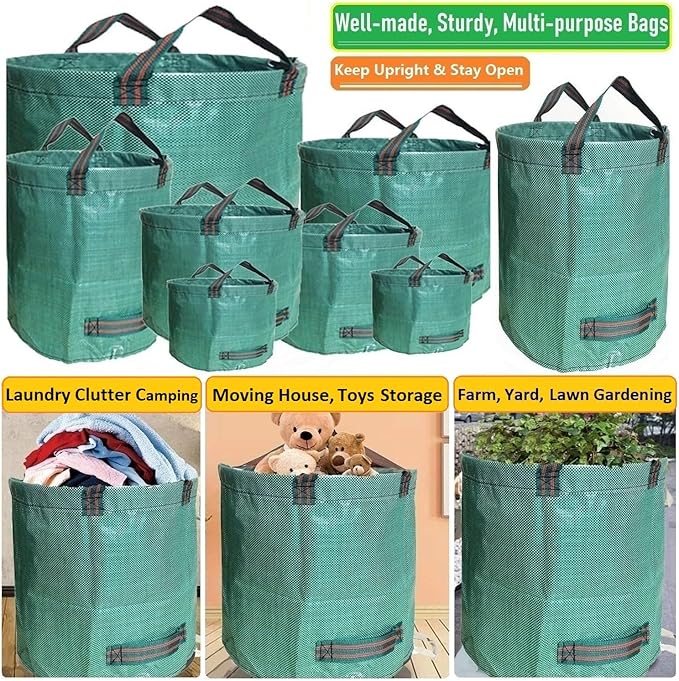 Standard 2-Pack 46 Gallon Lawn Garden Bags (D26H19 in) Yard Waste Bags W/Gardening Gloves for Leaf BagYard DebrisTrash ContainerRecycling BinCamping Waste BinGrass ClippingsWeeds Bag 4 Handles