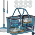 Gen 1 Large-Capacity Spin Mop and Bucket – for Big Homes &amp Deep Cleaning Days4-Chamber System Separates Dirty &amp Clean Water 2-GAL Heavy-Duty Design with Wheels &amp 8 Refill Mop Heads - Blu