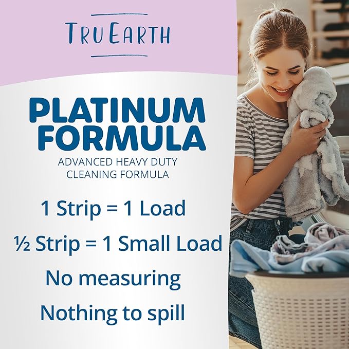 Tru Earth Platinum - Heavy Duty Laundry Detergent Sheets - Up to 128 Loads (64 Count) Lilac Breeze Scent - Ultra-Concentrated Strips Formula - Eco-Friendly Travel Laundry Sheets