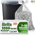 Betta 8-10 Gallon Medium Trash Bags Clear 1000 Count Box (24x24-inch) Commercial Office Wastebasket Garbage Can Liners 7-10 Gallon Round Cans 6-8 Gallon Slim and Square Cans