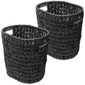 Eyely MPH1407C-SET2 Beech Contemporary Farmhouse Resin 4.5-Gallon Tapered Oval Wicker Watebasket with Handles for Kitchen Office Bathroom Bedroom Dorm Black (Set of 2)