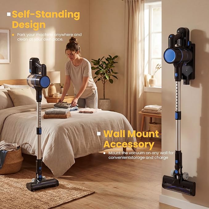 NEWBULIG Cordless Vacuum Cleaner Powerful Stick Vacuum with Flexible Steering &amp Extendable Pole3 Brush Heads 35Mins Runtime Lightweight Wireless for Hardwood Floors &amp Carpet Pet Hair Wal
