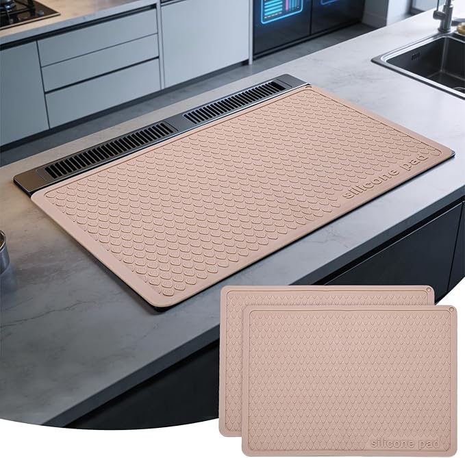 PATIKIL 2 Pcs Dish Drying Mat 16 x 12 Inch Silicone Heat Resistant Drying Pad Stove Top Cover for Kitchen Counter Sink Stove Refrigerator Drawer Liner Reddish Brown