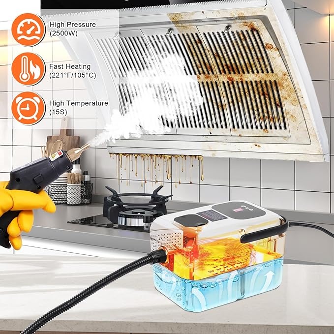 15 in 1 Handheld Steam Cleaner with Handle Button Control 2500W High Pressure Steamer for Cleaning Car Multi-Purpose Portable Steam Cleaner for Home Car Upholstery Cleaning Tools 110V-120V