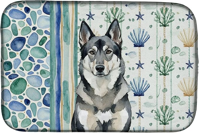 Caroline's Treasures Norwegian Elkhound Coastal Sea Glass Dish Drying Mat Absorbent Dish Drying Mat Pad for Kitchen Counter Dish Drainer Mat for Countertop 14 x 21 Multicolor