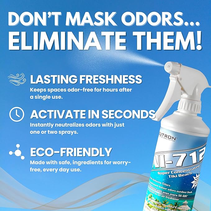 Neutron Industries NI-712 Tiki Beach Odor Eliminator Spray (1 bottle) – Powerful Long-Lasting Odor Neutralizer – Instant Air Freshener for Home Car &amp More – Pint-Sized (16 oz)