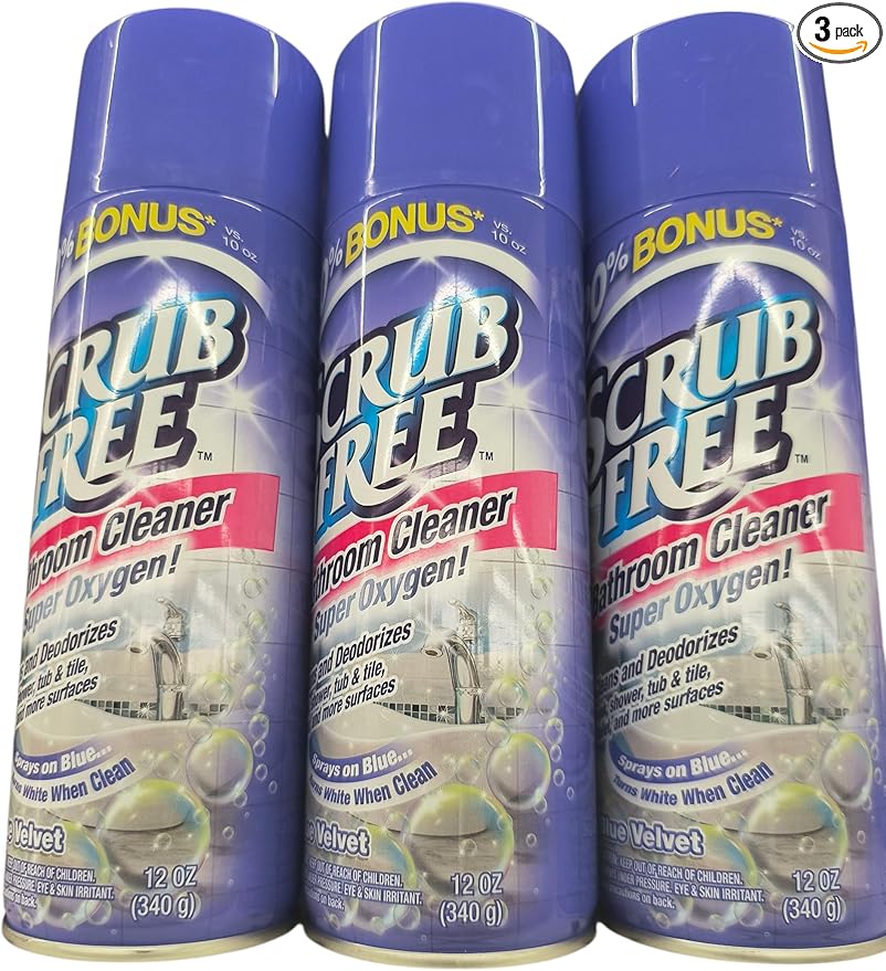 Crub Free Bathroom Cleaner with Super Oxygen Blue Velvet Foaming Spray 12 oz Cans 3 Pack