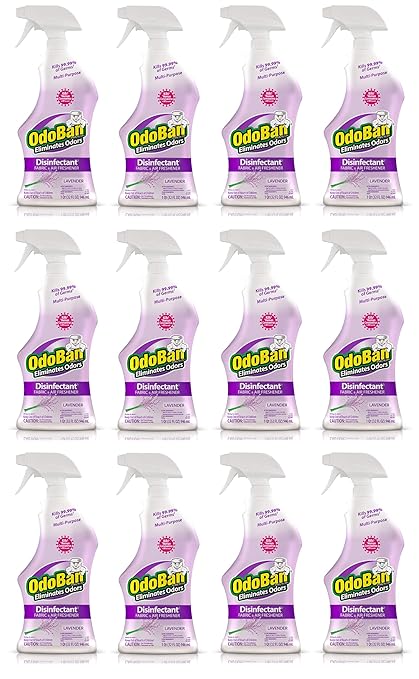 OdoBan Ready-to-Use Disinfectant and Odor Eliminator Set of 12 Spray Bottles 32 Ounces Each Lavender Scent