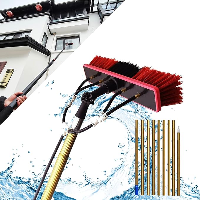 42.6FT Water Fed Telescopic Window Cleaning Pole Kit - Outdoor Glass Cleaner &amp Solar Panel Cleaning Tools for High Window Access - Efficient Window Washing Equipment