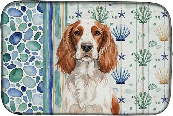 Caroline's Treasures Welsh Springer Spaniel Coastal Sea Glass Dish Drying Mat Absorbent Dish Drying Mat Pad for Kitchen Counter Dish Drainer Mat for Countertop 14 x 21 Multicolor