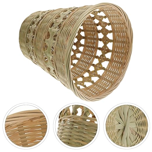 Lurrose Rustic Style Woven Trash Can Hand-Woven Wastebasket Home Rubbish Container for Bathroom Bedroom Living Room Storage