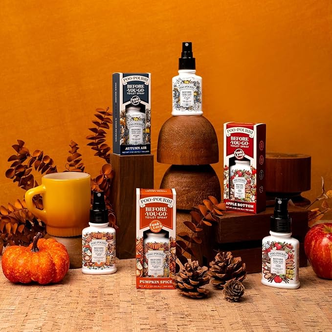 Poo-Pourri Before-You-Go Toilet Spray Bottle Maple Pumpkin Original Apple Bottom and Apple Cider 2 Ounce Bottles Set