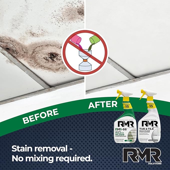 RMR Mold Stain Eraser Max Pack – No-Scrub Tub &amp Tile Cleaner + Instant Mold &amp Mildew Stain Remover Spray Indoor/Outdoor Bathroom Shower Siding &amp Deck Cleaning Kit 2–32 Oz Bottles