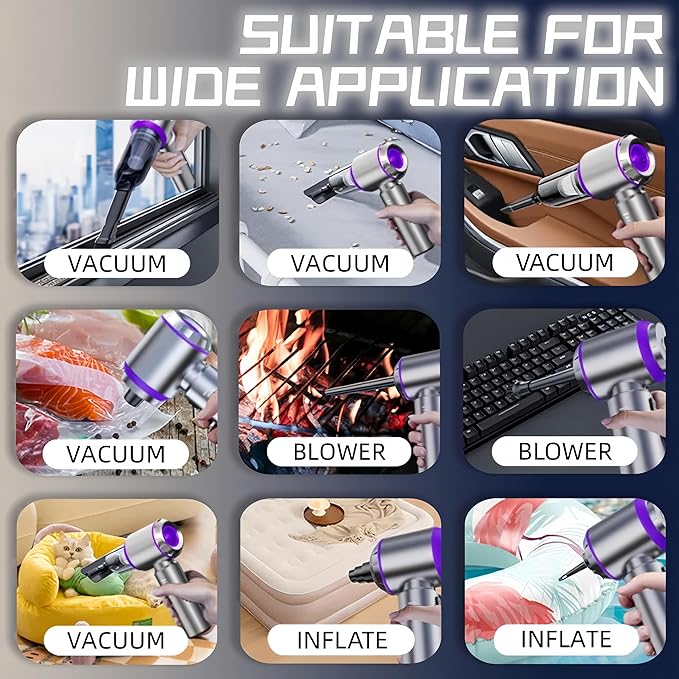 Handheld Car Vacuum Cleaner 21000PA Rechargeable High Power Cordless Mini Vacuum Cleaner and Blower 4-in-1 with 3 Gear Vacuum with Brushless Motor for Car Home Office PC