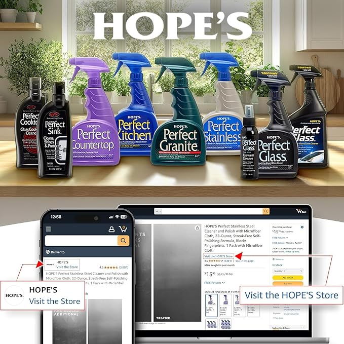 HOPE'S Perfect Granite &amp Marble Countertop Cleaner Stain Remover and Polish Streak-Free Ammonia-Free 22 Ounce Pack of 6