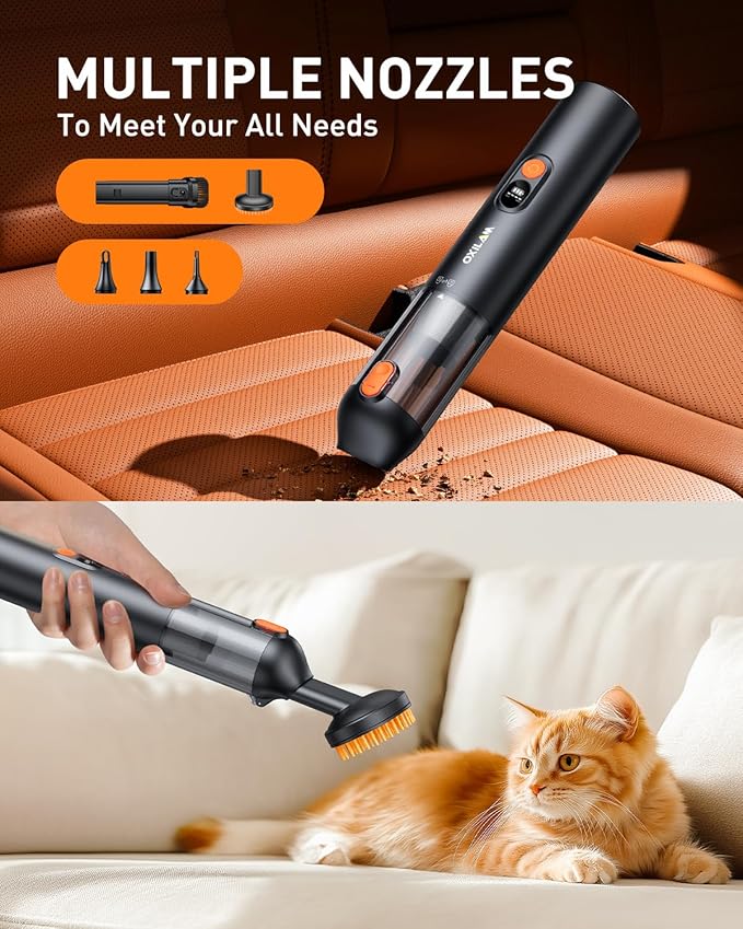 OXILAM Car Vacuum Portable - Handheld Vacuum Cordless 14000PA High Power Blow &amp Suction 2 in 1 Up to 30 Mins Runtime Cordless Vacuum Cleaner for Home Car Office Gifts for Men &amp Women