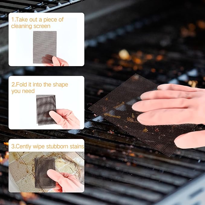 500 Pack Griddle 4x5.5'' Screen Grill Cleaning Screens Pre-treated Abrasive Mesh Pads for Flat Top Stainless Steel Griddle Cleaning Accessories Bundle