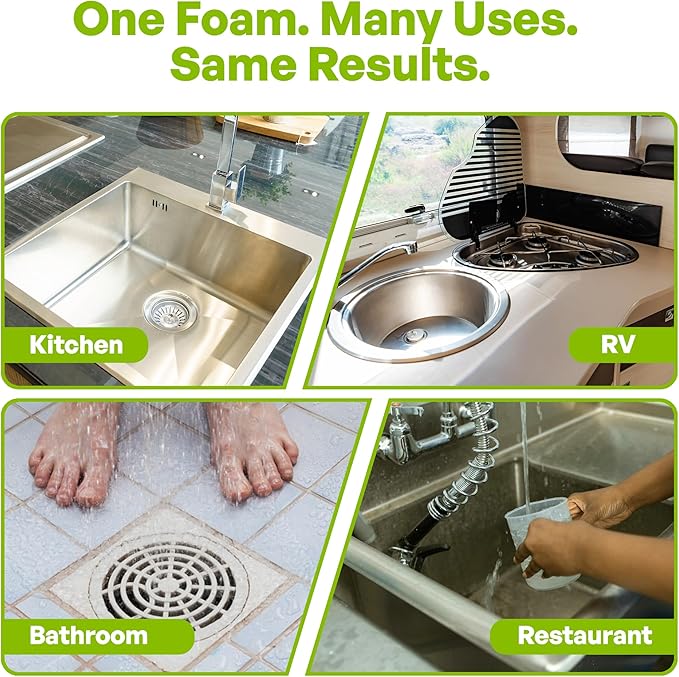 TurboFoam Drain Foam Cleaner Expanding Enzyme Formula Deep-Cleans Pipes Dissolves Fat Oil &amp Grease Stops Odors at the Source – Safe for All Plumbing &amp Septic Systems (Pack of 1)
