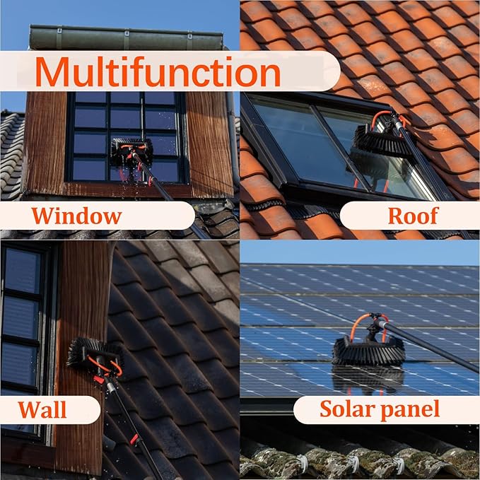 3.6-10.8m Washing Kit Window Cleaning Pole Water-fed Brush Window Cleaning Pole Water Fed Telescopic Brush Window Cleaner Equipment for Home and Commercial Window Cleaning (6M)