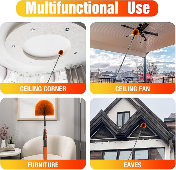 20FT Cobweb Duster with Extension Pole Spider Web Brush for Cleaning Extendable Professional Ceiling and Corner Dusters for Outdoor Indoor Use