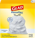 Glad ForceFlex Tall Kitchen Drawstring Trash Bags13 GalFragrance Free110 Ct (Package May Vary)(Pack of 3)