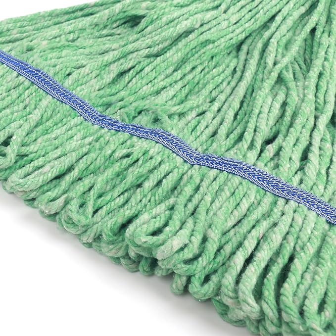 Matthew Cleaning Heavy Duty Mop Head Commercial Replacement for General and Floor Cleaning  Wet Industrial Blue Cotton Looped End String Head Refill (Pack of 6) Green