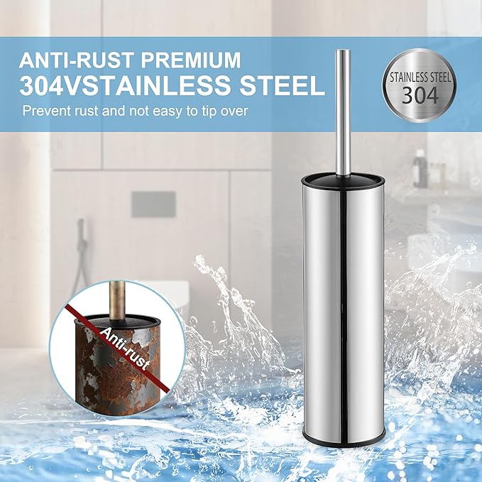 BGL Chrome Toilet Brush and HolderStainless Steel Toilet Brushes for Bathroom with Holder