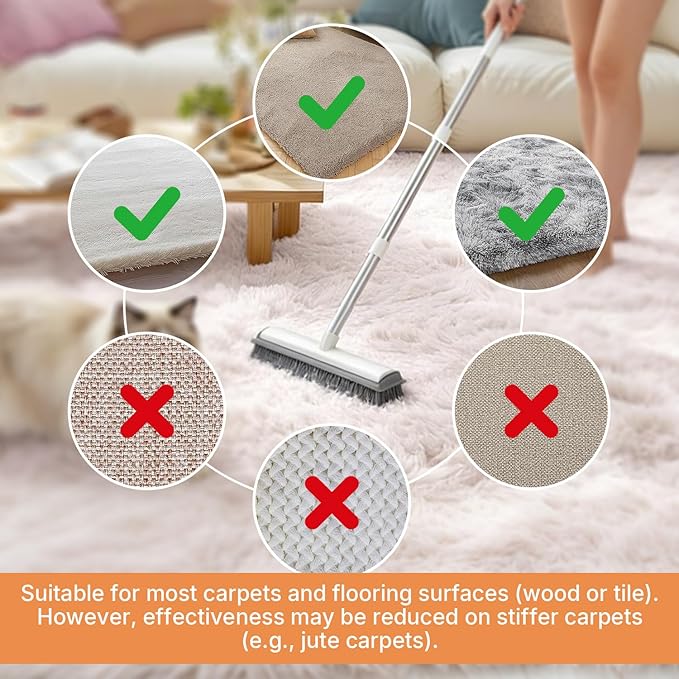 Carpet Rake for Pet Hair Removal 4 in 1 Reusable Pet Hair Removal Tool Kit 50'' Adjustable Long Handle Dog &amp Cat Hair Remover Broom with Handle &amp 2 Pets Hair Removal Gloves for Carpets Rugs