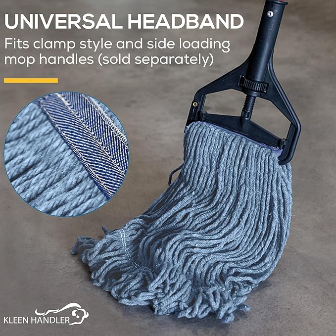 KLEEN HANDLER HEAVY DUTY Commercial Mop Head Replacement Wet Industrial Blue Cotton Looped End String Cleaning Mop Head Refill (Pack of 6)