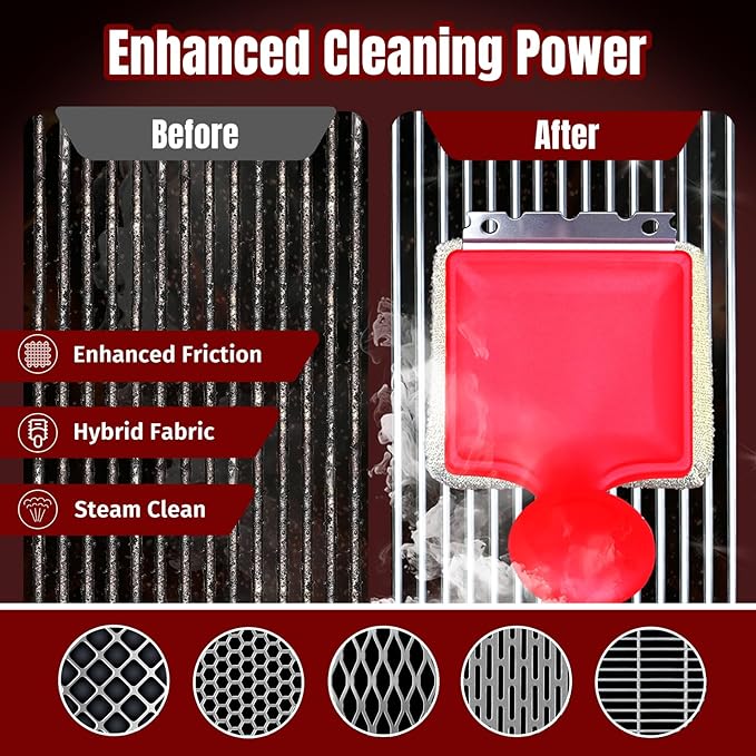 Grill Brush Bristle Free with Aramid Fiber - 600°F Heat Resistant Steam Cleaning Brush Dual Handle BBQ Grill Cleaning Brush with Scraper Replaceable Head for Outdoor Grill Weber Traeger Grates