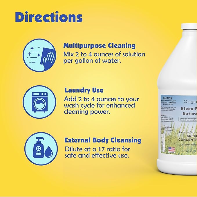 Naturally Preformed Enzyme Cleaner Enzyme Solution Multi-Purpose Cleaner Laundry Additive and More - Concentrate - Original Scent - 64oz