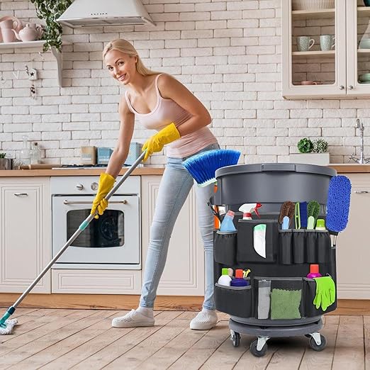 Durable Trash Can Bag Multi-Pocket Storage 32-55 Gallon Organizer with Heavy Duty Feature Commercial Cleaning Accessory Garbage Bin Holder with Convenient Design Housekeeping Supplies for Park