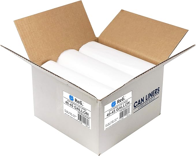 Reli. Premium 40-45 Gallon Trash Bags | 150 Count | Made in USA | Heavy Duty | Bulk | SuperValue | Clear Multi-Use Garbage Bags