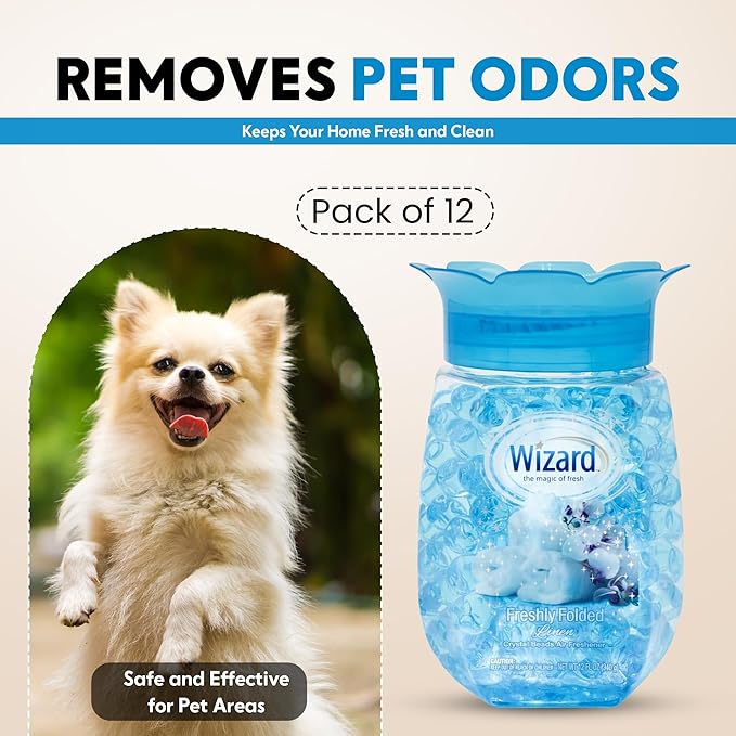 WIZARD Odor Eliminator Gel Beads - 12 oz Pack of 12 - Air Freshners For Bathroom. Rooms Per Areas and Car Freshner (FRESH LINEN)