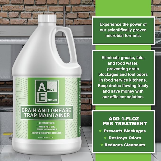 Drain and Grease Trap Maintainer- 2 Gallon (Contains 256 Treatments) - Biological Formula -Breaks Down Fats Oils and Grease - Grease Traps Drain Septic Systems and Sewers - Deodorizer