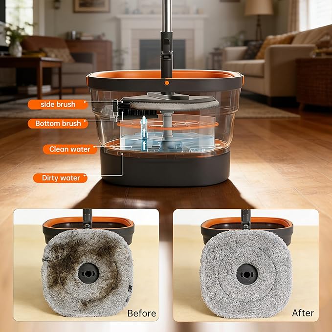 Collapsible Mop and Bucket Set Spin Mop with Separate Dirty and Clean Water 6 Replaceable Mopping Pads with Foldable Handle Deep Cleaning Mops and Buckets for Household Use Floor Cleaning