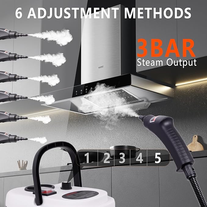Steam Cleaner for Home &amp Car 15s Fast Heat Portable Steam for Cleaning Handheld 1.2L Tank 6-Level Adjustable Handle with 13 Piece Accessories Kit for Car Floors Couches Grout Dirt and Grea