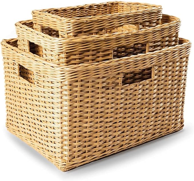 The Basket Lady Tall Rectangular Wicker Storage Basket Medium 20 in L x 13 in W x 11 in H Sandstone