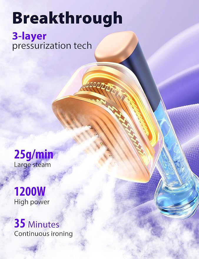Travel Steamer for Clothes with 180 ml Water Tanks15s Fast Heat-up24 g/min Strong Steam Performance Portable Garment Steamer with Touch Control LED Display Steam Iron(Blue Gold)