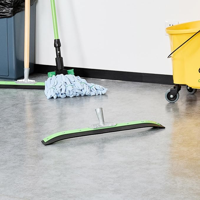 Restaurantware-SQUEEGEE ONLY: Clean Tek Professional 24 Inch Curved Floor Squeegee 1 Broom With Rubber Blade - Handle Sold Separately Heavy-Duty Green Steel Wiper Ideal For Floor Tiles