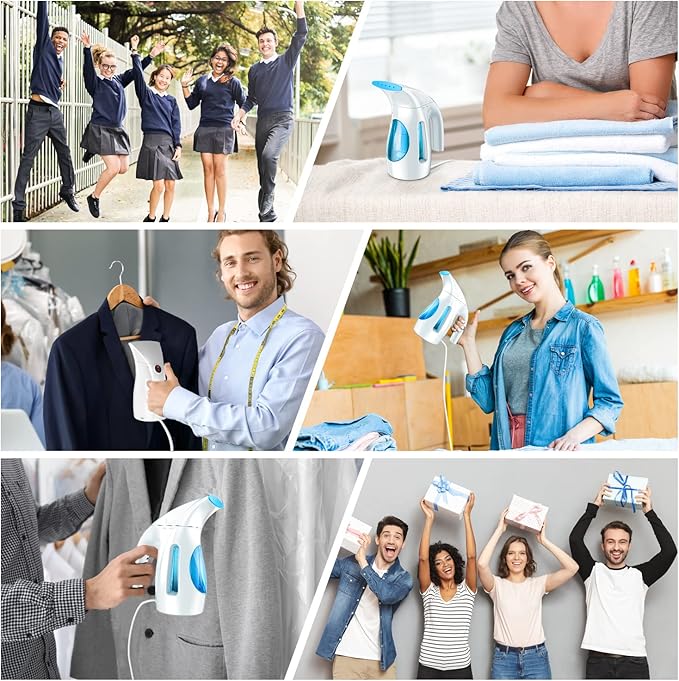 HiLIFE Steamer for Clothes Portable Handheld Clothing Steamer 240ml Big Capacity 700W Strong Power Fabric Quick Wrinkle Remover for Home Office Travel (ONLY FOR 120V)-Maya Blue