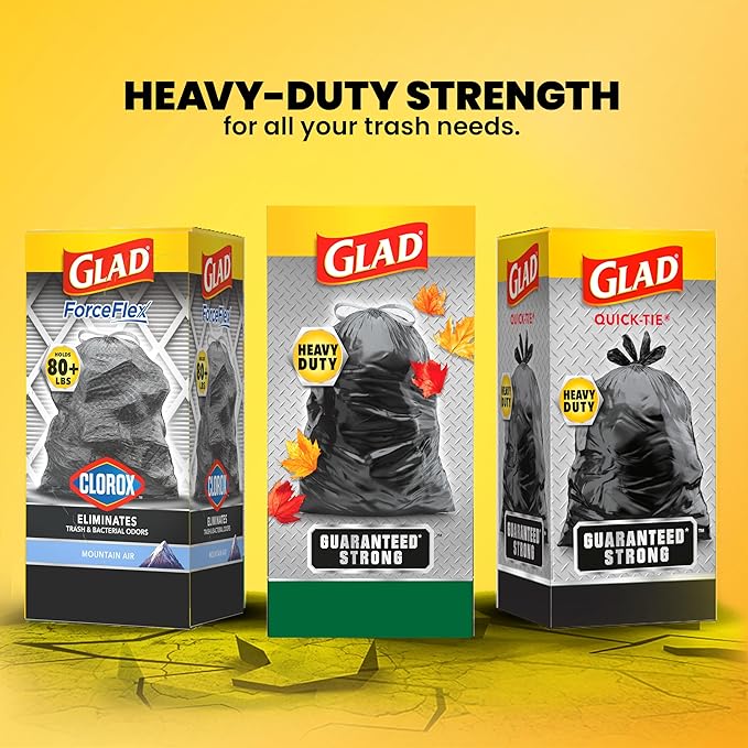 Glad Large 30 Gallon Trash Bags Unscented Heavy Duty Garbage Bags Forceflex with Drawstring 30 Count (Packaging May Vary)