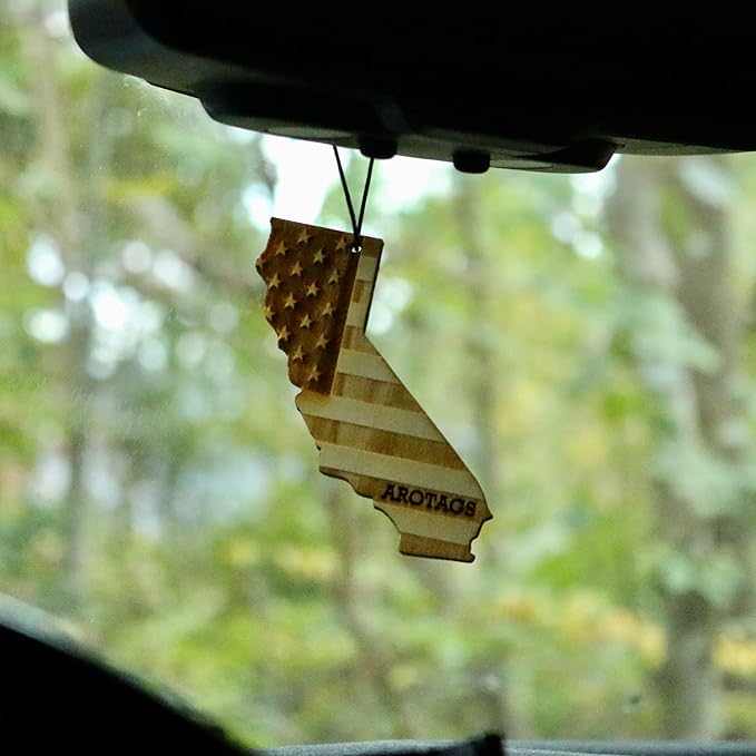 Arotags Car Air Freshener - Reusable Wood Diffuser - Hanging Odor Eliminator - California Patriot - Backwoods Birch Scent