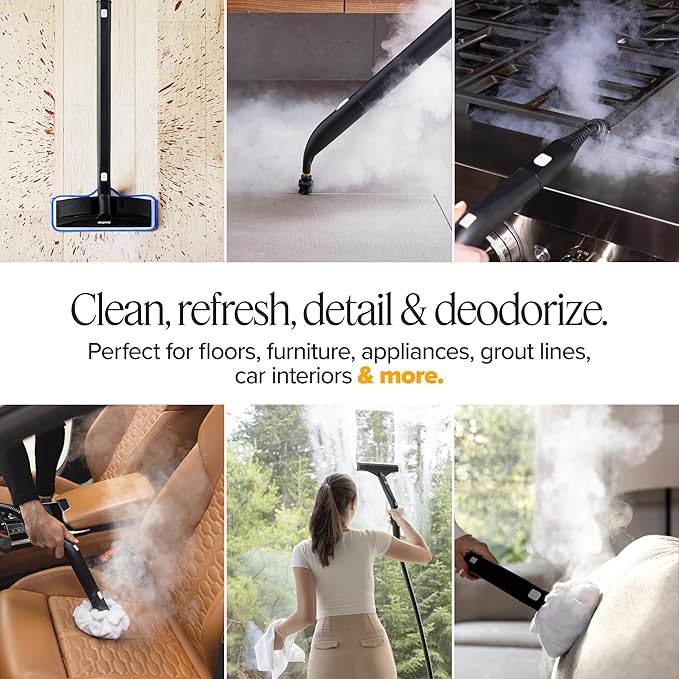 Dupray Neat Steam Cleaner with 22-Piece Accessory Kit – Versatile Portable Steamer for Floors Upholstery Tiles and More removes 99.9% of Bacteria &amp Viruses* (incl. x6 Triangle Bonnets)